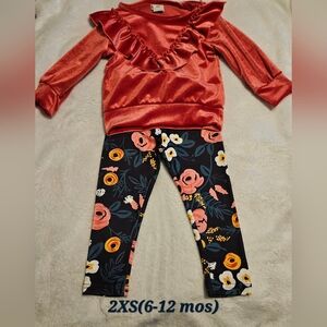 Navy and Magenta Velvet Floral pant set 6-12 mos